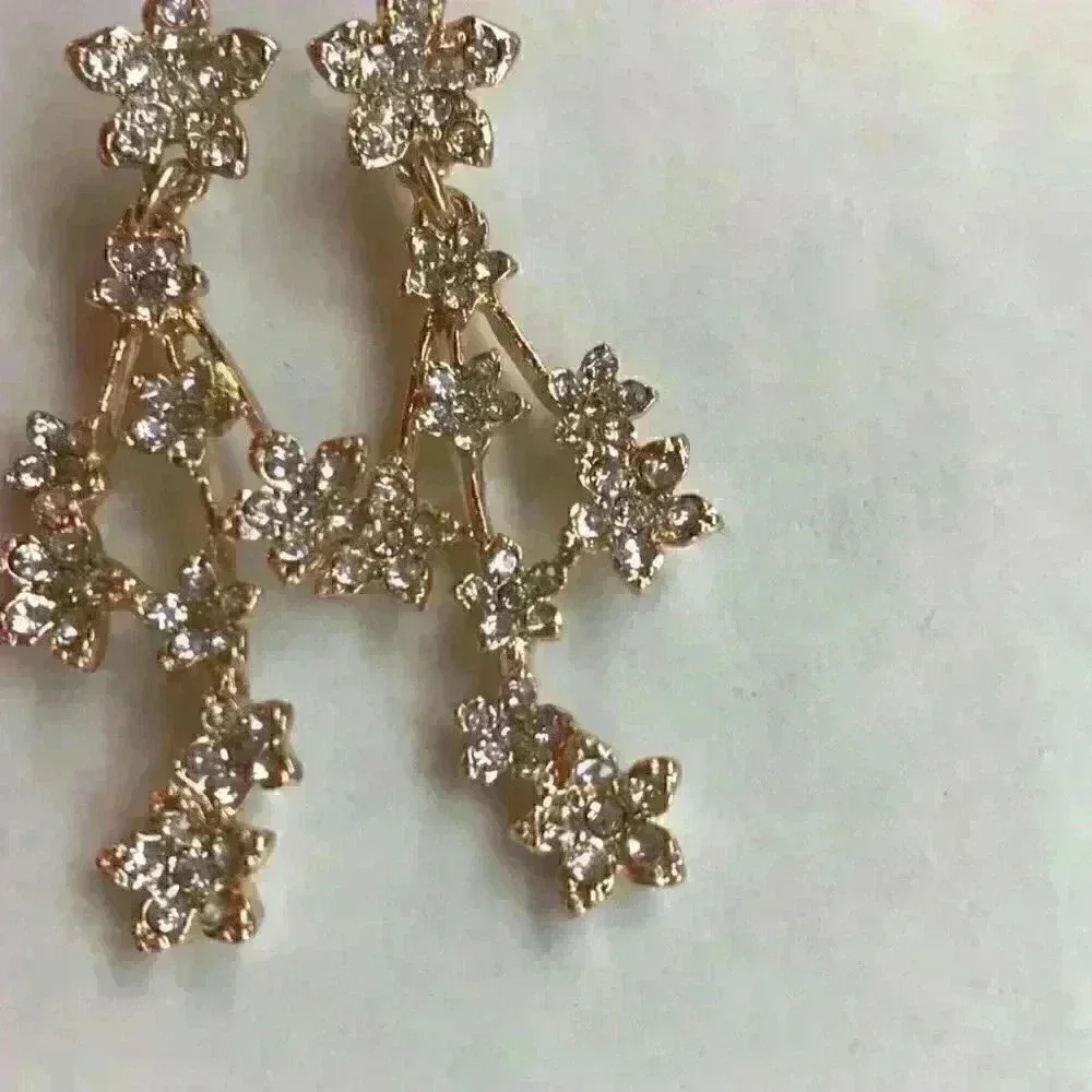 iNC new Gold Tone Crystal Flower Linear Earring